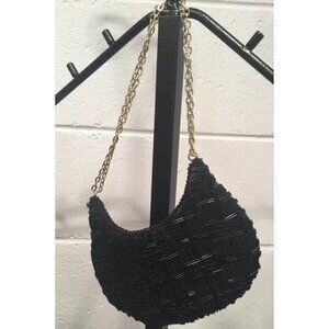 Walbaeg Evening Purse Beaded Black Gold Chain Hong Kong Party Holiday Club